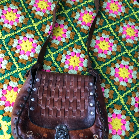RARE vintage stamped Mexico  basket weave tooled leather shoulder hobo rare gem! - Picture 8 of 16